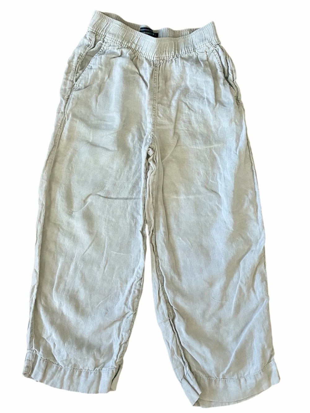 Tahari Essentials 100% Linen Light Gray Pants High Rise Wide Leg Cropped Small